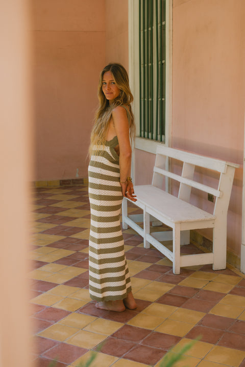 VESTIDO SORRENTO BEIGE Y VERDE